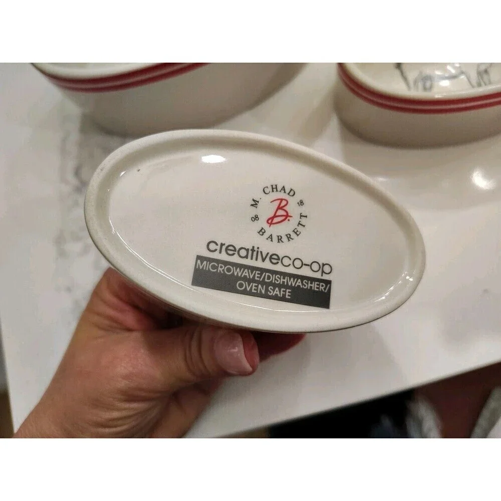 Creative Co-op M Chad Barrett Sheep Pig Rooster Bowl Farmhouse Nesting Ramekins